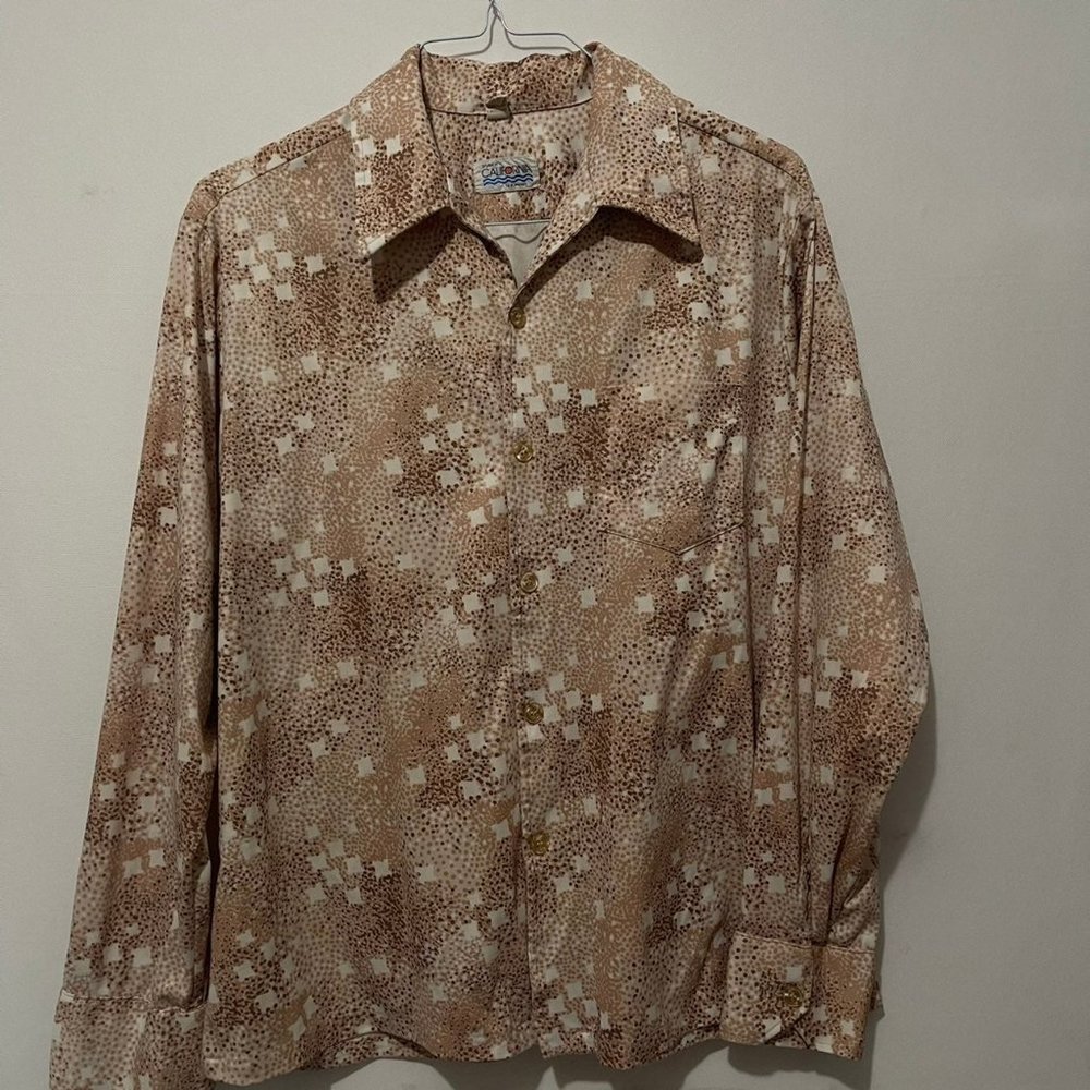 Vintage JcPenny Men brown Dots print Button Down Shirt